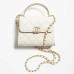 1Chanel CLUTCH WITH CHAIN Grained Shiny Calfskin &amp; Gold-Tone Metal White #A22128