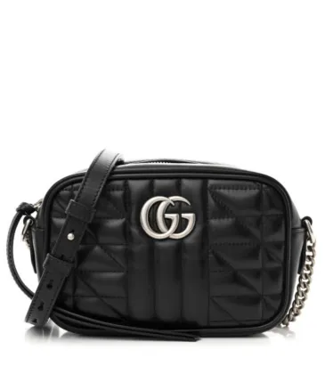 Gucci Calfskin Matelasse Aria Mini GG Marmont Chain Shoulder Bag Black #A43654