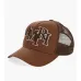 1Amiri Staggered Logo Trucker Hat Brown #A37247