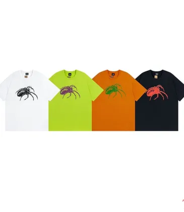 Stussy Spider pattern printed loose short-sleeved T-shirt for men and women, 230g pure cotton stussy cylindrical fabric  #A33115