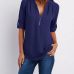 12V-neck zipper large size women's long-sleeved sleeves loose chiffon shirt (S-5XL) #9116411