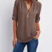 14V-neck zipper large size women's long-sleeved sleeves loose chiffon shirt (S-5XL) #9116411