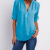 15V-neck zipper large size women's long-sleeved sleeves loose chiffon shirt (S-5XL) #9116411