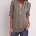 10V-neck zipper large size women's long-sleeved sleeves loose chiffon shirt (S-5XL) #9116411