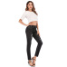 4Foreign trade women's high elastic slim hole jeans Amazon Women's medium waist large denim black pants #99115716
