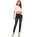 5Foreign trade women's high elastic slim hole jeans Amazon Women's medium waist large denim black pants #99115716