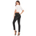 11Foreign trade women's high elastic slim hole jeans Amazon Women's medium waist large denim black pants #99115716