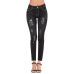 1Foreign trade women's high elastic slim hole jeans Amazon Women's medium waist large denim black pants #99115716