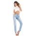 6Foreign trade women's high elastic slim hole jeans Amazon Women's medium waist large denim black pants #99115717