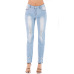 1Foreign trade women's high elastic slim hole jeans Amazon Women's medium waist large denim black pants #99115717