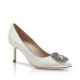 1MB Leather White Satin Jewel Buckle Pumps #A29541