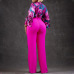 24Loose large size casual printed long-sleeved shirt wide-leg pants two-piece set #A21706