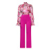 7Loose large size casual printed long-sleeved shirt wide-leg pants two-piece set #A21706
